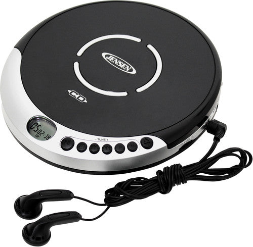 Reproductor de CD personal Jensen CD-60R - Sin saltos de 60 segundos - Radio FM (plateado/negro)