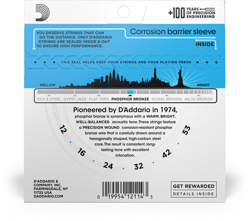 D'Addario EJ16 Phosphor Bronze Acoustic Guitar Strings Light 12-53