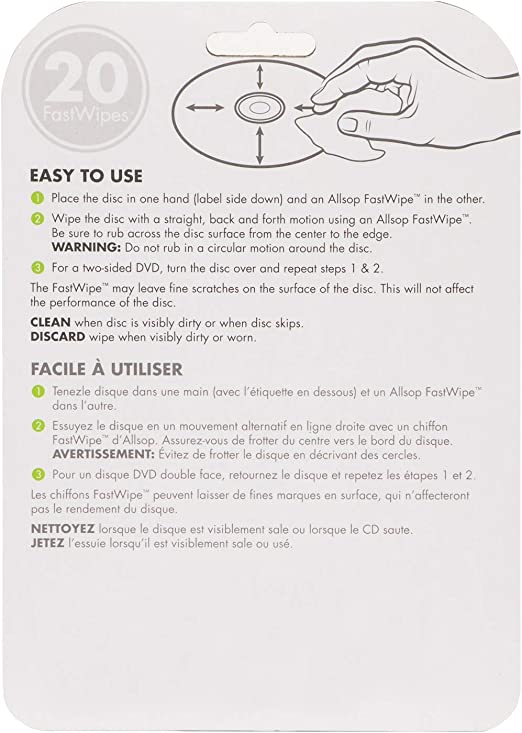 Allsop Fastwipes CD/DVD Cleaning Cloth Lint Free 20 Pack (Accessories)