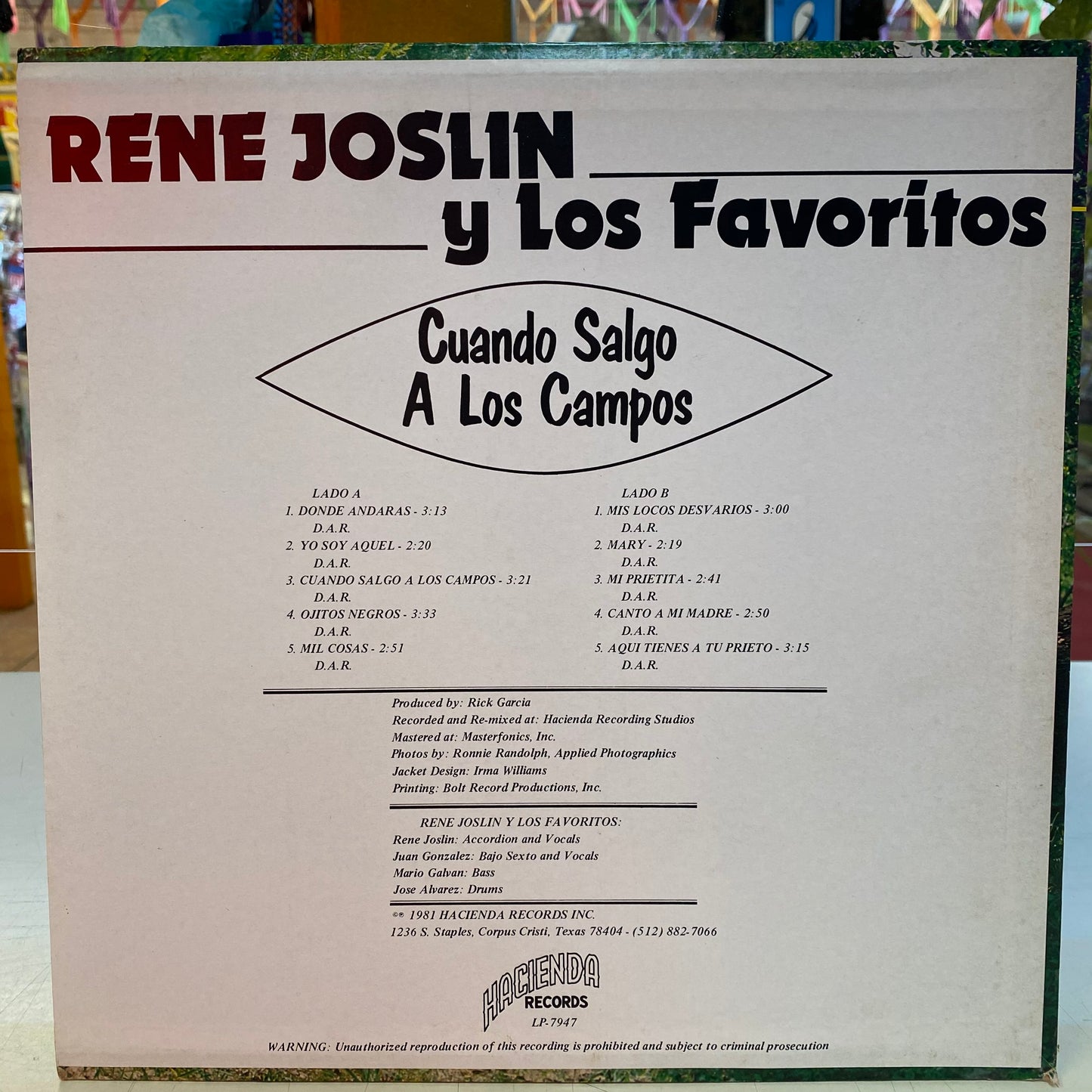 Rene Joslin y Los Favor- Cuando Salgo A Los Campos (Vinilo Abierto)