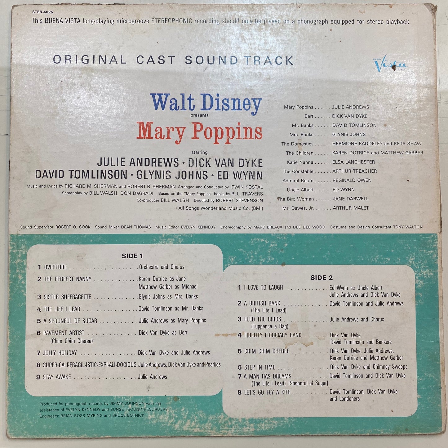 Julie Andrews / Dick Van Dyke – Walt Disney's Mary Poppins - Original Cast Soundtrack (Vinyl Cover)