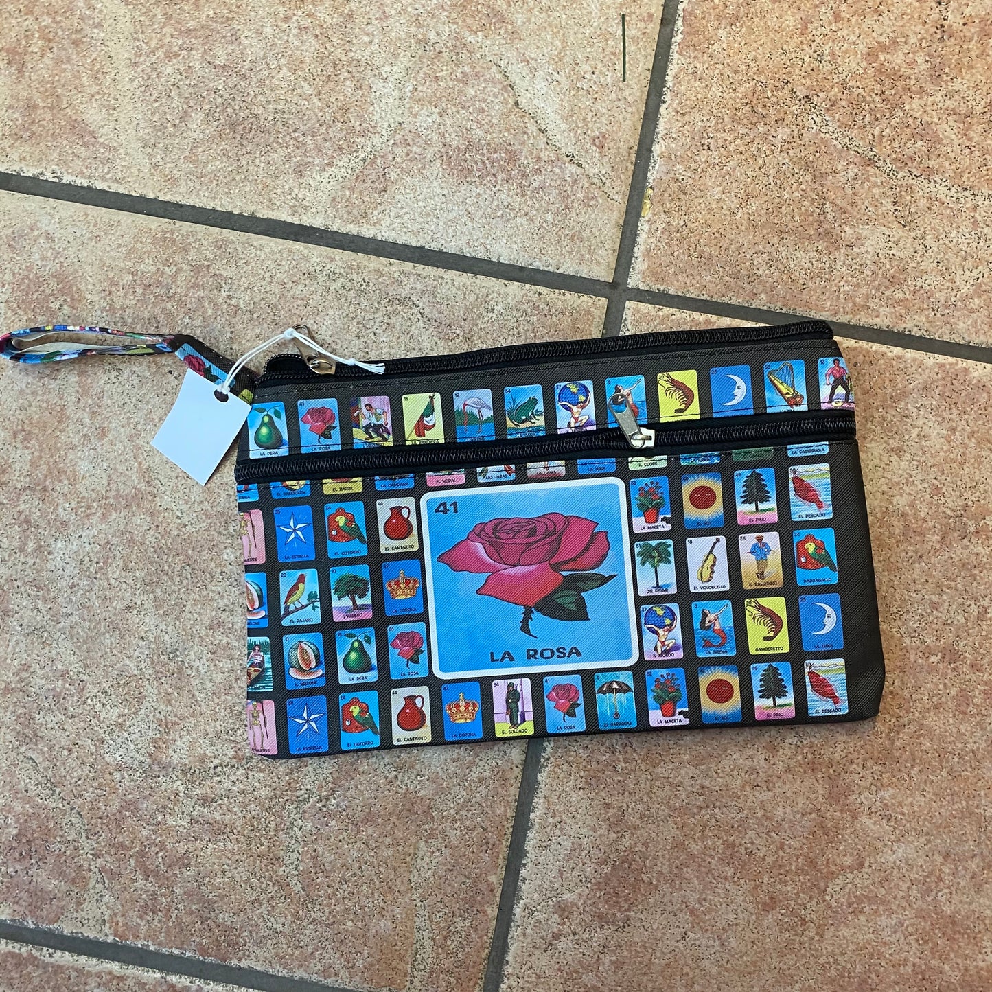 Loteria Multi Print Black Wristlet Purse