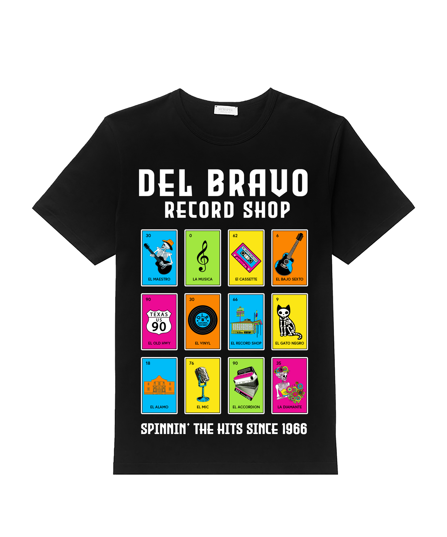 Del Bravo Record Shop Loteria (Black) T-Shirt DLB MERCH