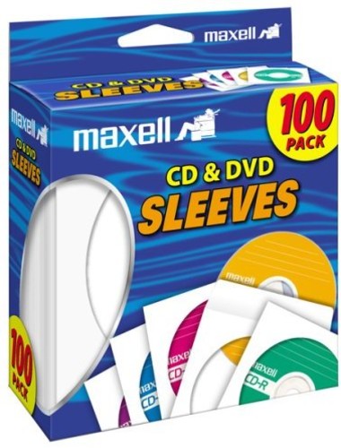 Maxell 190133 CD-402 CD/DVD Sleeves Paper - Clear Windows 100 Pack (White)