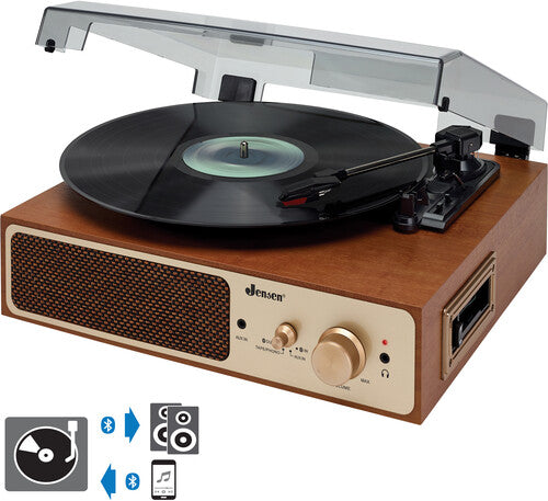 Jensen JTA-245 Dual Bluetooth Turntable (33/45/78 RPM) Cassette Player/Speakers