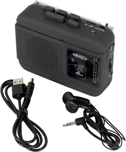 Jensen MCR-60 Personal Portable Cassette Player/Recorder Bluetooth AM/FM Radio (Black)