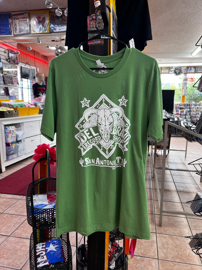 Del Bravo Record Shop Vintage Skull (Solid Leaf Green) T-Shirt DLB MERCH