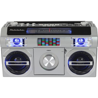Studebaker Master Blaster Bluetooth Boombox CD / FM Radio Player (Silver)