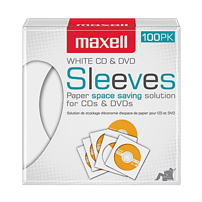Maxell 190133 CD-402 CD/DVD Sleeves Paper - Clear Windows 100 Pack (White)