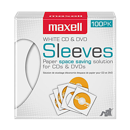 Maxell 190133 CD-402 CD/DVD Sleeves Paper - Clear Windows 100 Pack (White)