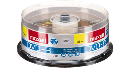 Maxell 638006 DVD-R 15PK SPN Recordable Discs 4.7GB 16x 120 Min Spindle 15 Pk
