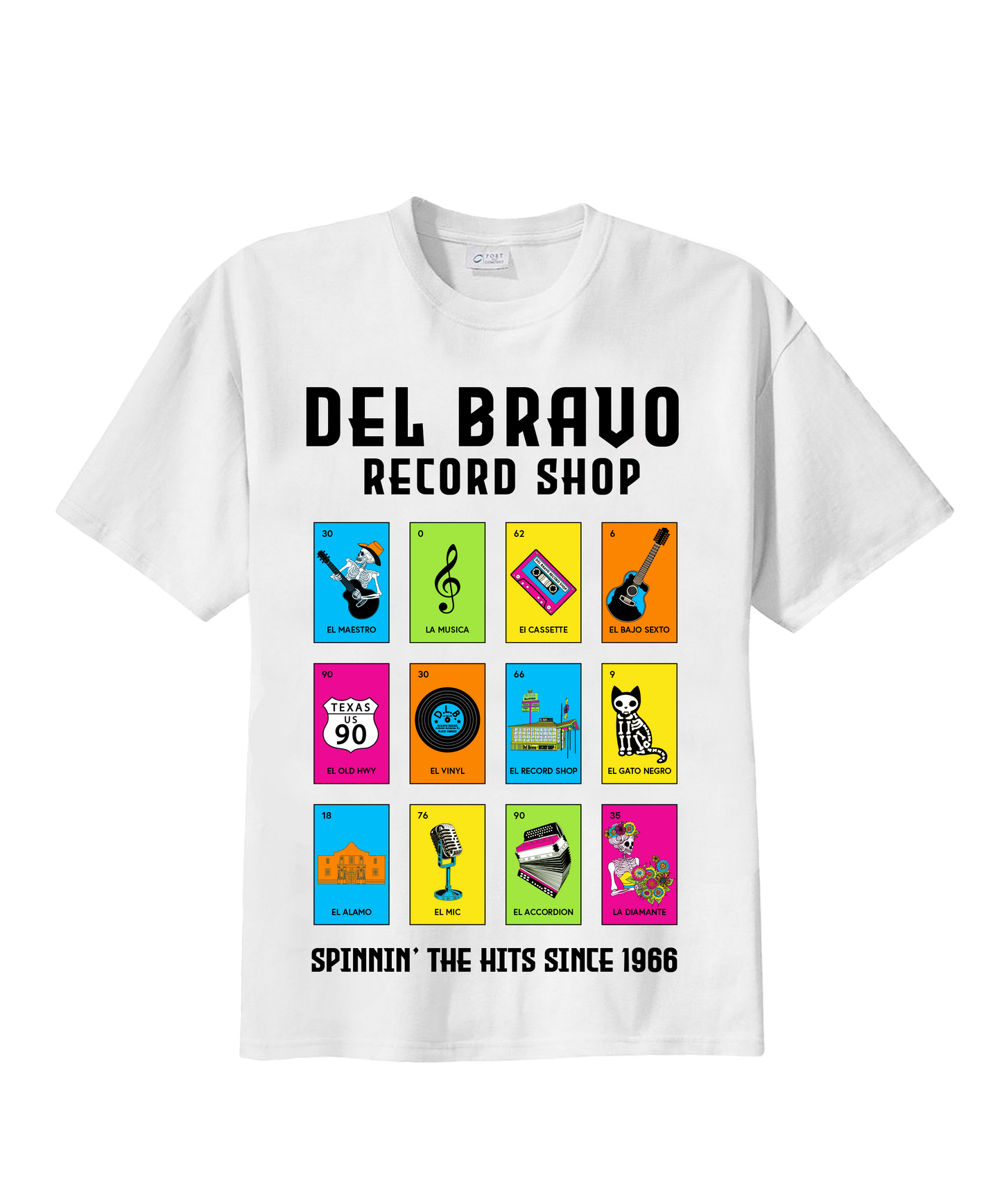 Del Bravo Record Shop Loteria (White) T-Shirt DLB MERCH