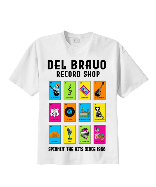 Del Bravo Record Shop Loteria (White) T-Shirt DLB MERCH