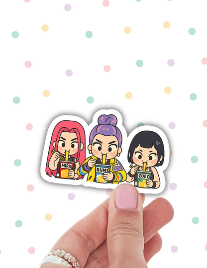 K pop girl band sticker, ramen decal, demon kawaii sticker