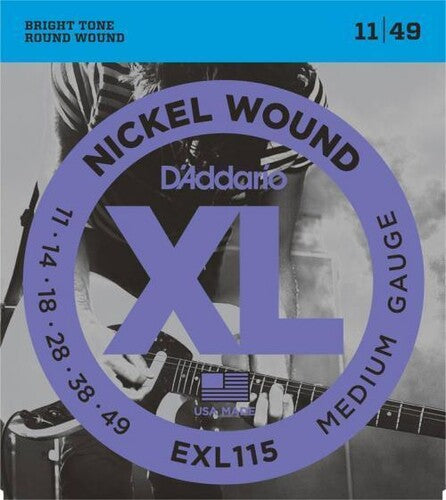 D'Addario EXL115 Nickel Wound Electric Guitar Strings, Medium/Blues-Jazz Rock, 11-49
