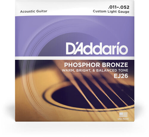 D'Addario EJ26 Phosphor Bronze Acoustic Guitar Strings Custom Light 11-52