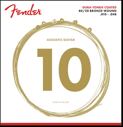 Fender Acoustic Guitar Dura-Tone Coated 80/20 Bronze Extra Light Ball End, .010 - .048, 880XL