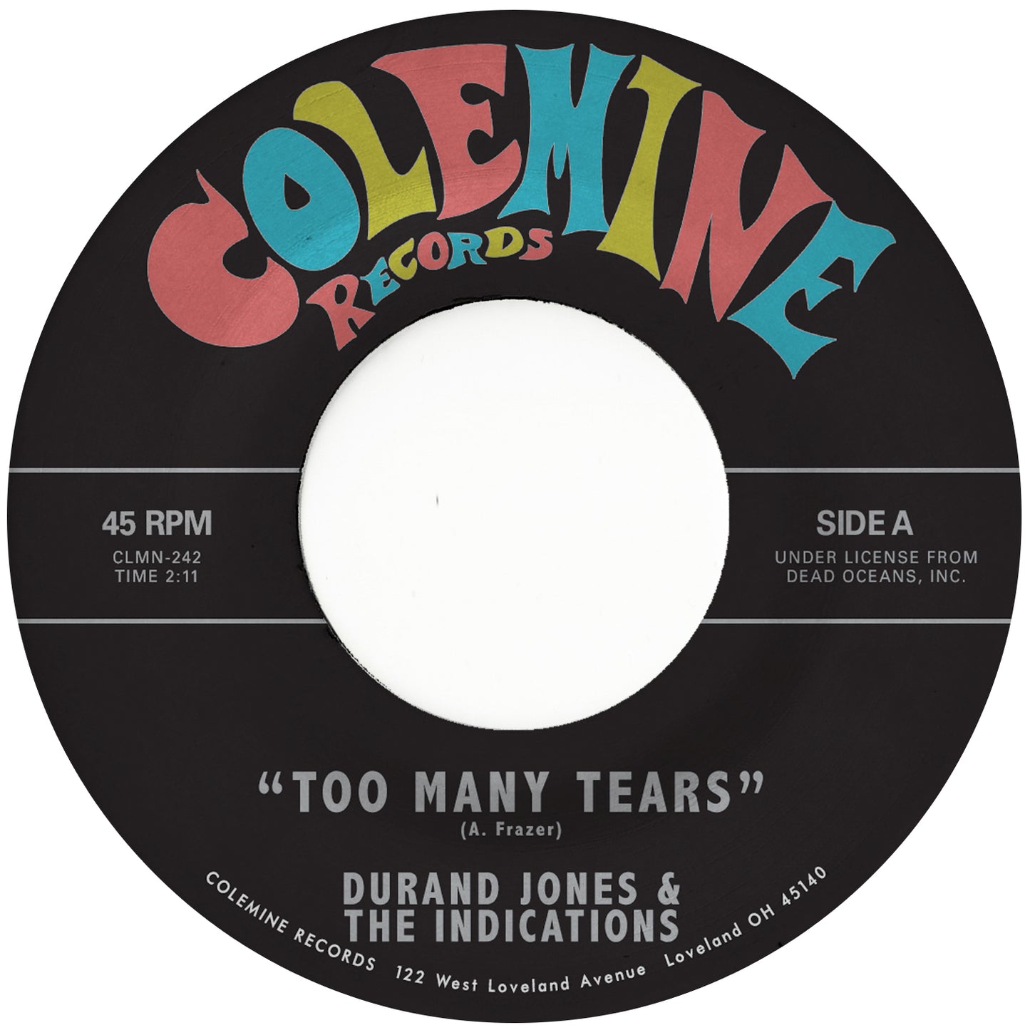 Durand Jones &amp; The Indications - Too Many Tears / Cruisin' To The Parque (Vinilo negro de 7" y 45 rpm)