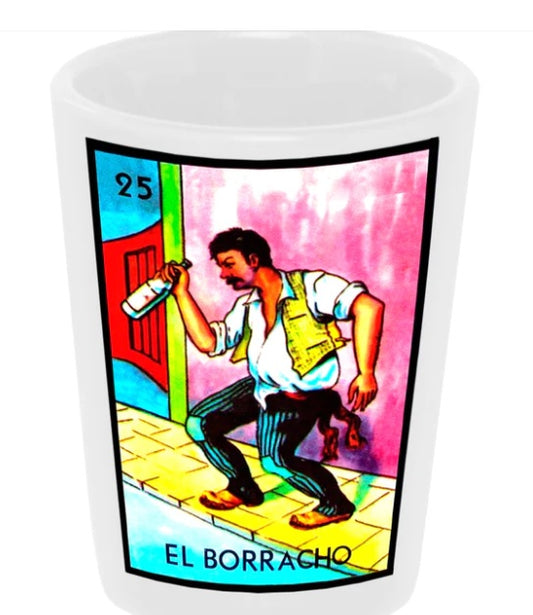 Loteria: El Borracho 1.5 oz. White Ceramic Shot Glass