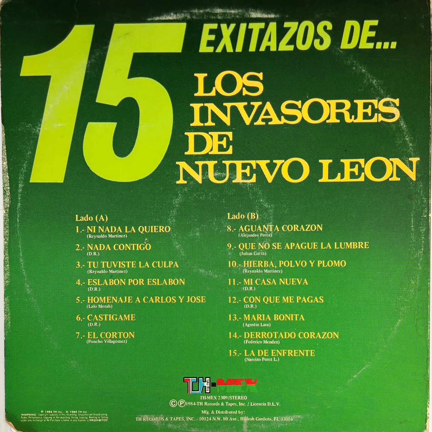 Los Invasores De Nuevo Leon - 15 Exitazos De... (Open Vinyl)