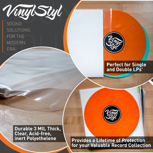 Vinyl Styl® 12 Inch Outer Record Sleeves - Resealable Flap - 50 Count (Clear)