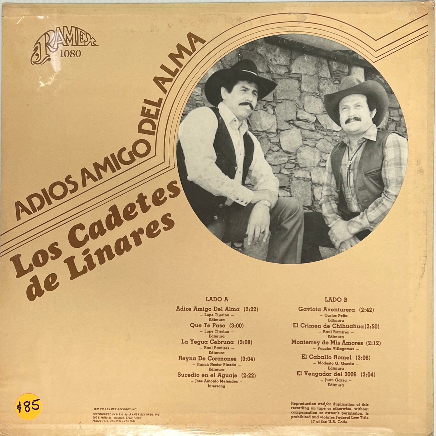 Los Cadetes De Linares - Adios Amigo Del Alma (Vinyl)