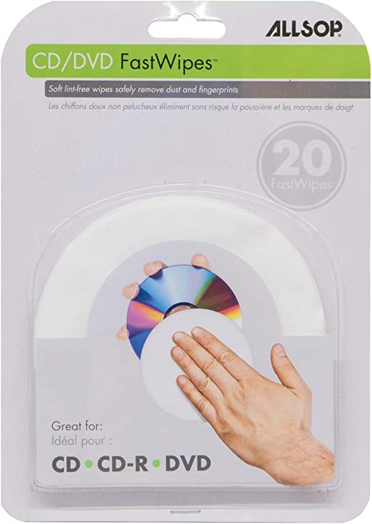 Allsop Fastwipes - Paño de limpieza para CD/DVD, sin pelusa, paquete de 20 (accesorios)