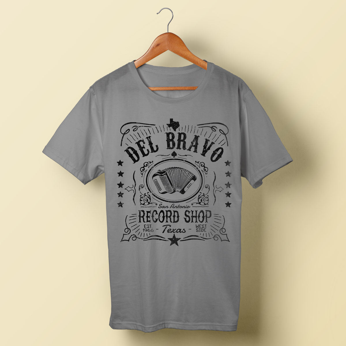 Del Bravo Record Shop Label (Heather Storm) T-Shirt DLB MERCH