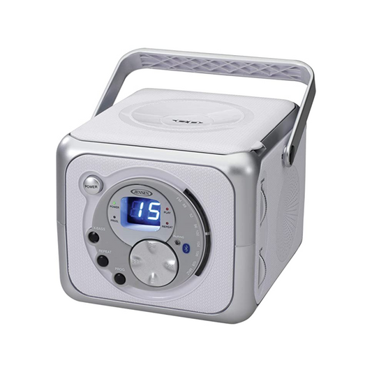 Jensen CD-555 Sistema de música portátil Bluetooth - Reproductor de CD y radio FM (Plata)