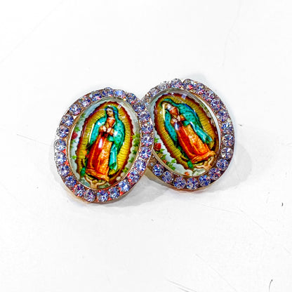 Virgen de Guadalupe Rhinestone Earrings - Clear | Green