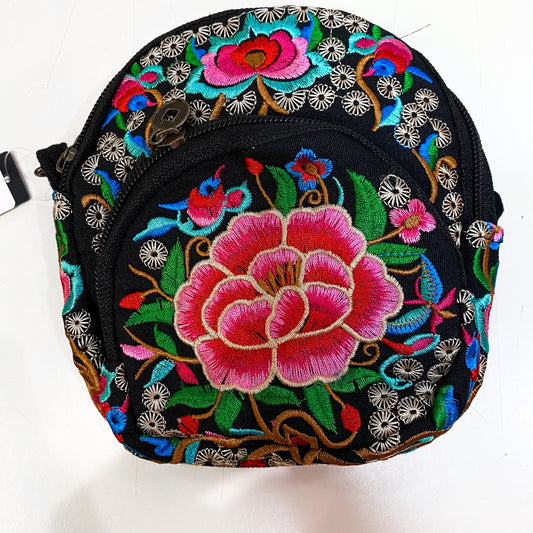 Embroidered Floral Cross Bag - Pink