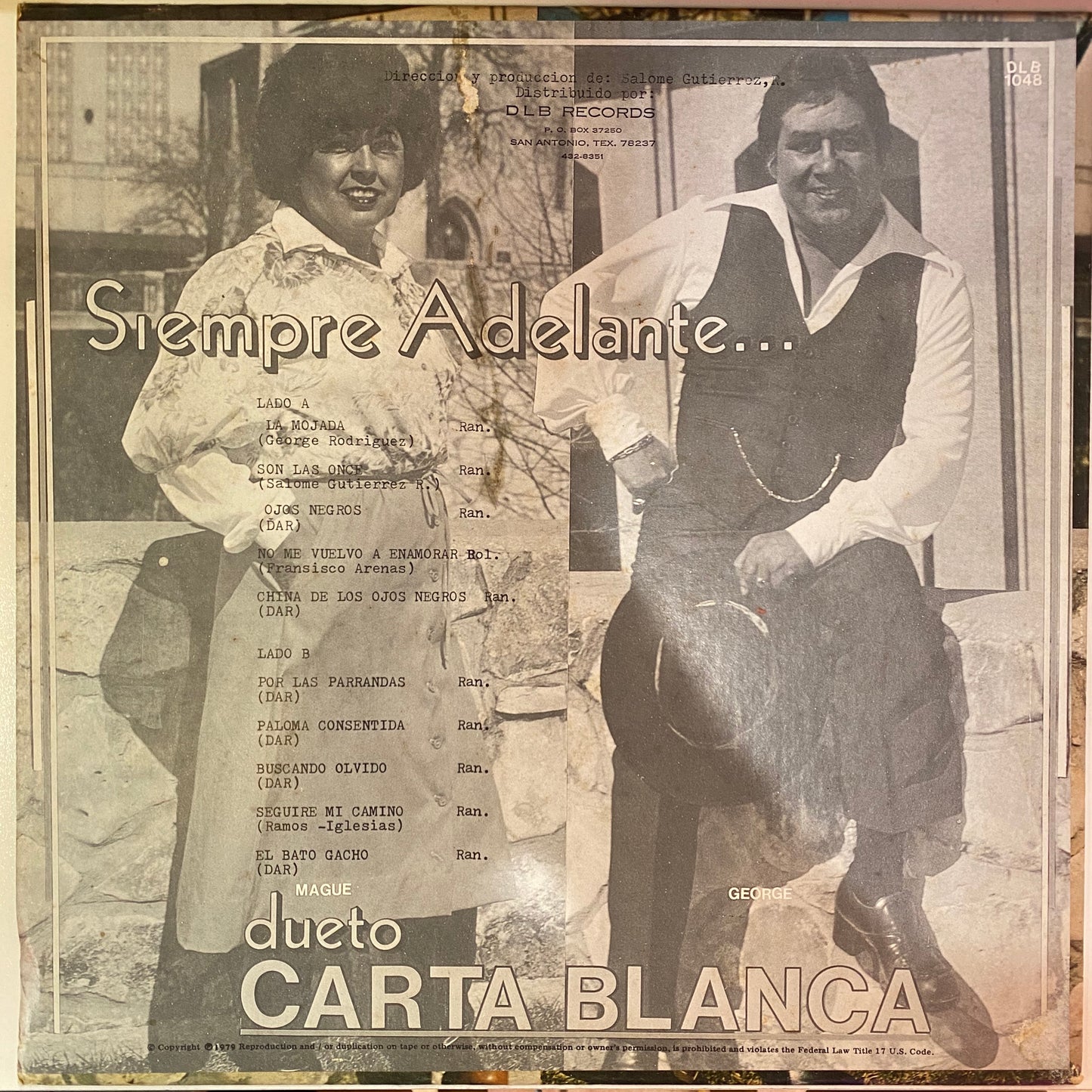 Dueto Carta Blance de George Y Mague ‎– Siempre Adelante (Vinyl Cover Only!)