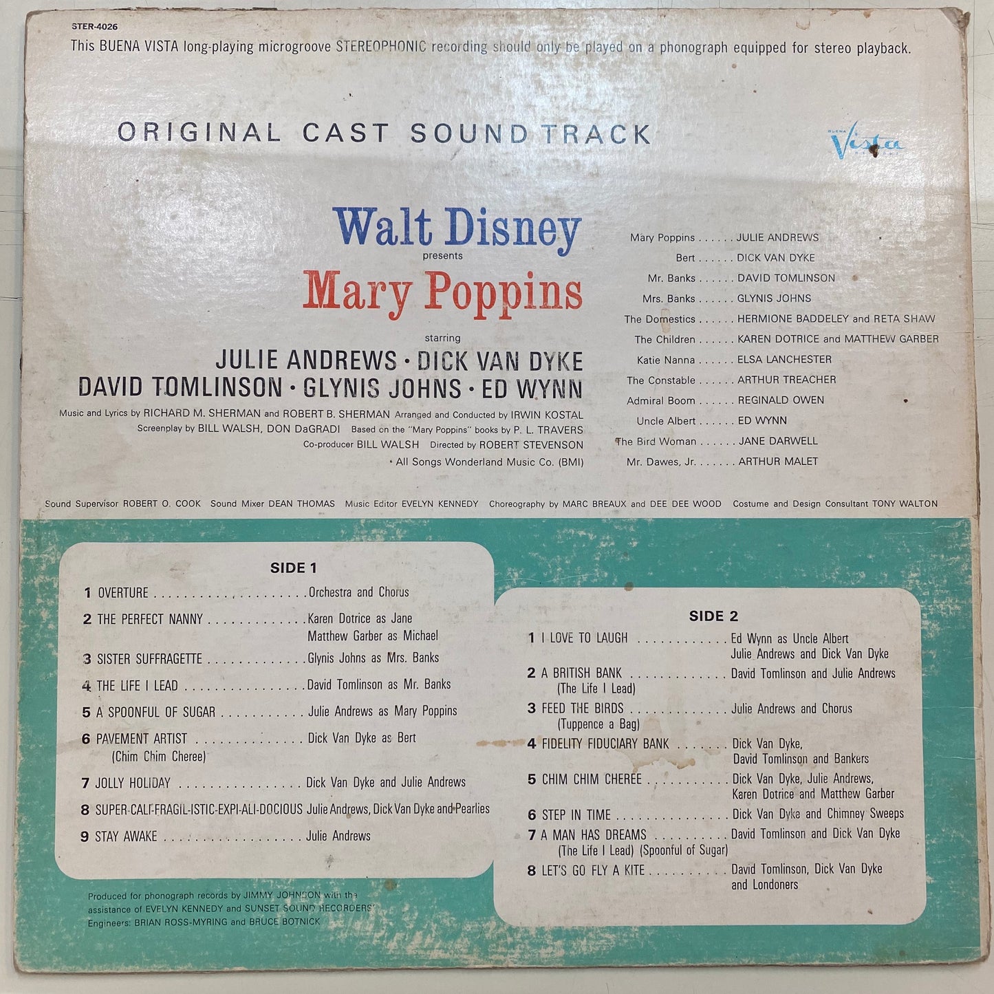 Julie Andrews ‎/ Dick Van Dyke – Walt Disney's Mary Poppins - Original Cast Soundtrack (Vinyl Cover)