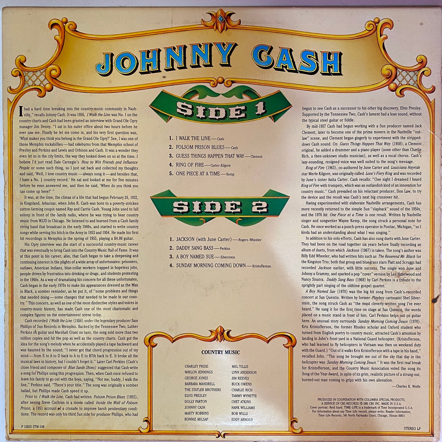Johnny Cash - Country Music (Vinyl Cover)