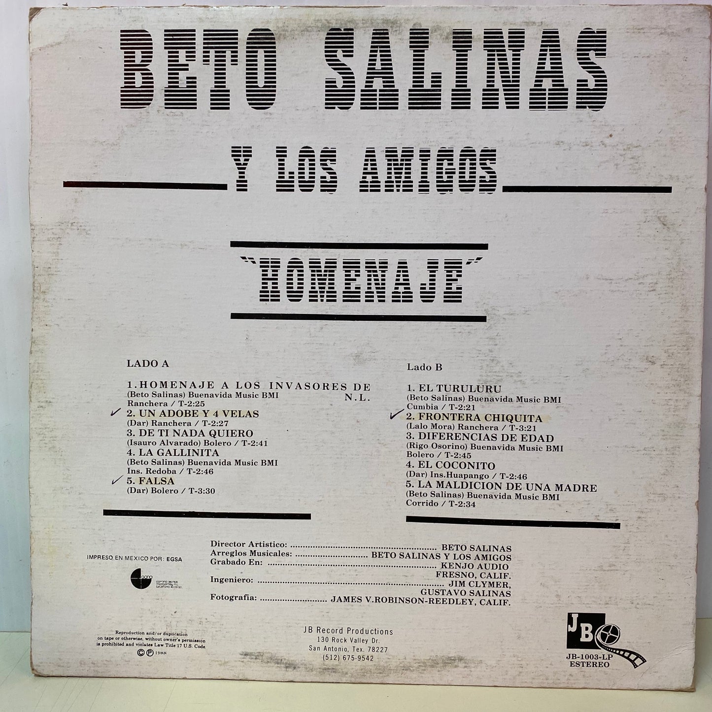 Beto Salinas y Los Amigos - Homenaje (Vinyl)