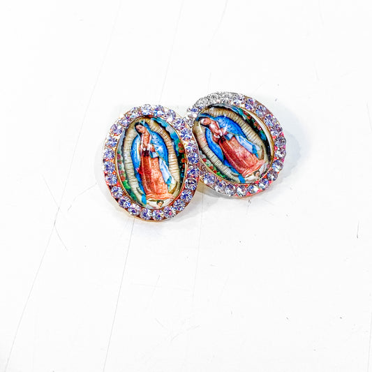Virgen de Guadalupe Rhinestone Earrings - Clear | Blue