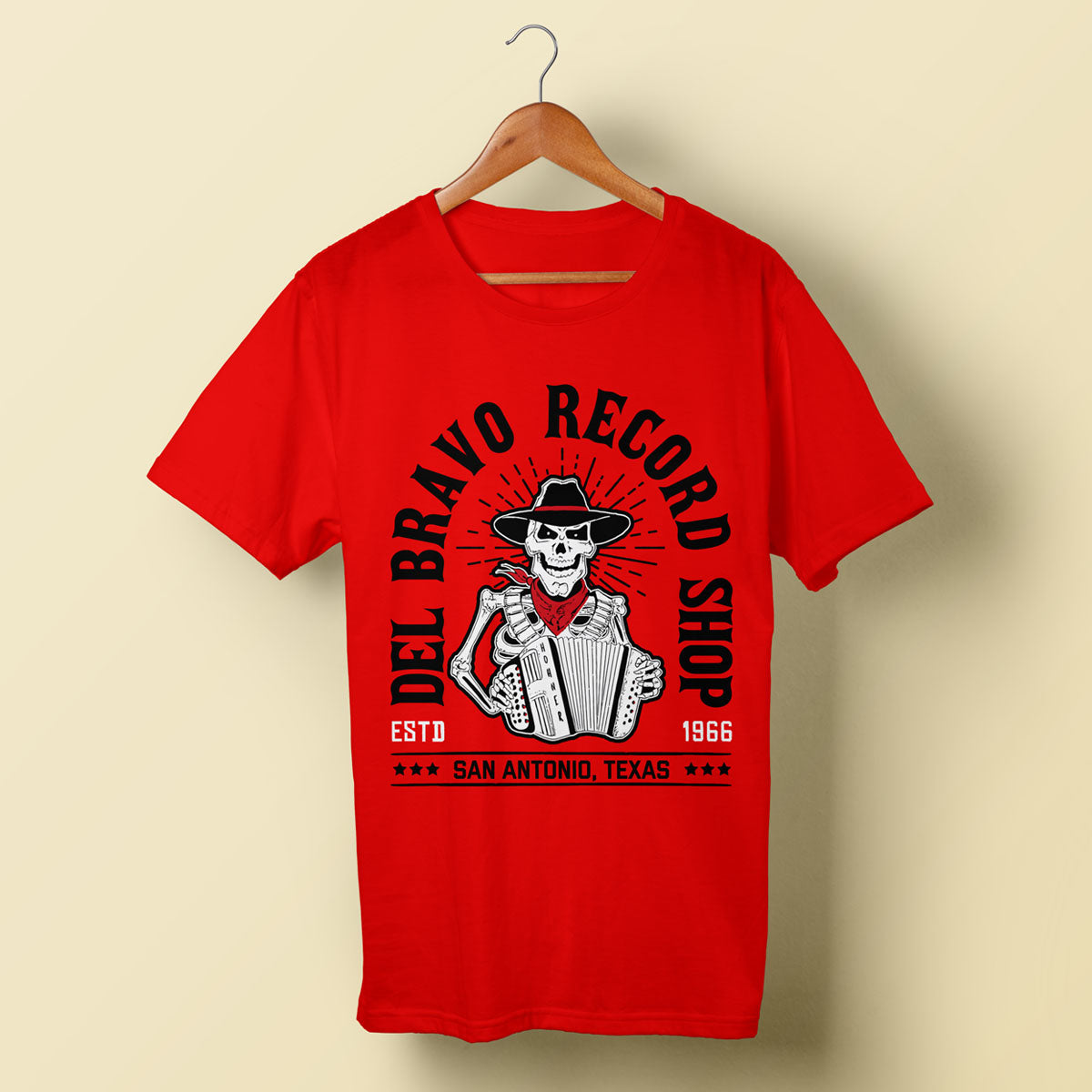 Del Bravo Record Shop 2023 T Shirt (Red) DLB MERCH