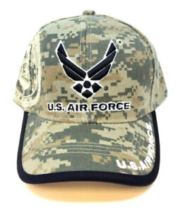United States Air Force 3D Wings Logo Stripe Digital Camo Adjustable Hat