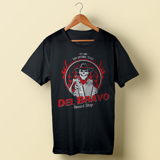 Del Bravo Record Shop Flames (Black) T-Shirt DLB MERCH
